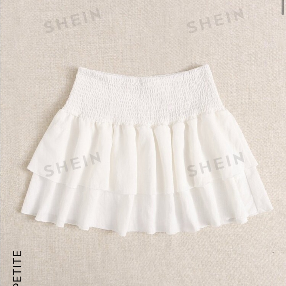 SHEIN white layered ruffle skirt.